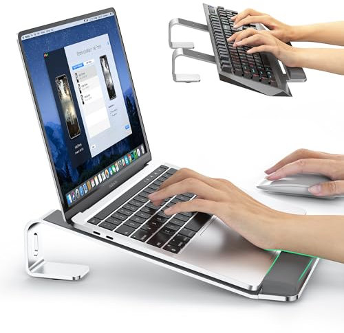 Laptop Stand for Desk, Laptop Stand with Wrist Support, Ergonomic Detachable Laptop Riser, Mount, Riser Holder Notebook Stand for MacBook Air Pro, HP, Dell, XPS, HP (10-17) Laptops - Silver