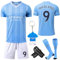 Fußballtrikot für Kinder,Nr.7/Nr.9 Kinder Fußball Trikot Set,mit Trikot,Shorts,Socken,Knieschoner und Schlüsselanhänger,23/24 Neues Fussballtrikot,für Kinder und Jugendliche (Nr.9, 26(10-11 Jahren))