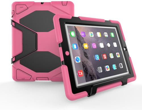 GANGANPRO Robots – Coque robuste pour iPad 2/3/4 Wi-Fi 2011 et 2012, support amovible, protection contre les chutes, robuste et durable – Rose