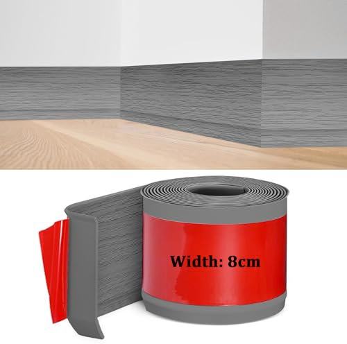 Plinthe Souple Autoadhésive, Plinthe Adhesive en PVC, 3.0M Grain de Bois Gris Plinthe Cuisine, 8cm de Large, Bande Décorative Flexible, Plinthe Autoadhésive pour Cuisines, Salles de Bains et Salons