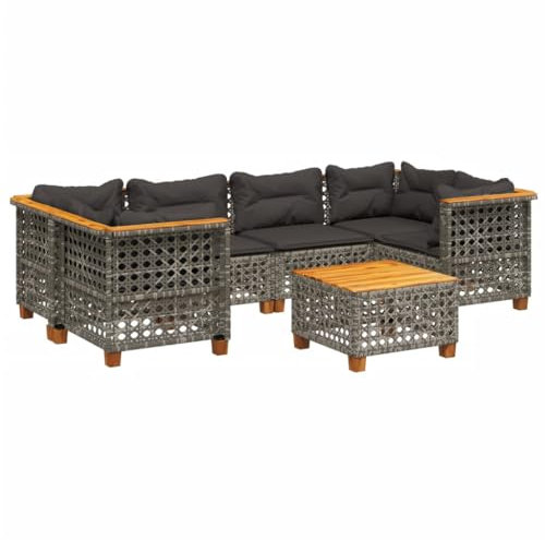 vidaXL Garten Sofa Garnitur 7-TLG., Gartenmöbel Set mit Kissen, Sitzgruppe für Garten Terrasse, Sitzgarnitur Lounge Modular, Grau Poly Rattan