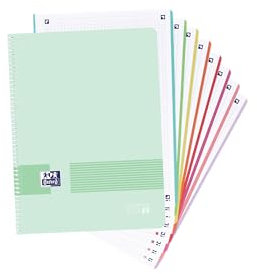 Oxford Live & Go Cahier A4+ quadrillé 5 x 5, couverture plastique, 160 feuilles, 8 bandes de couleur, carnet micro-perforé, couleur menthe glacée pastel