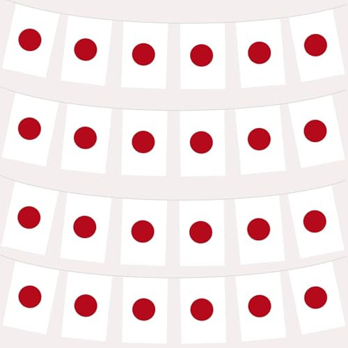 Japan Flags Bunting Japanese Flags Bunting Banner 10M/33ft 30 Flags for Games 2025 Party Decoration Japanese Bunting Flags Banner Nihon Party for Sport,Bar Events,Garden,Japan Celebrations
