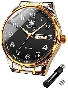 OLEVS Herrenuhren Schwarz Blau Gold Silber Edelstahlband wasserdichte Kalender Armbanduhr