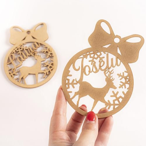 Bola de Navidad Personalizada de Madera, Decoración Navideña, Adorno Navideño para Decoración de Árboles, Bolas de Navidad Personalizadas con Nombre Ideal (Reno)