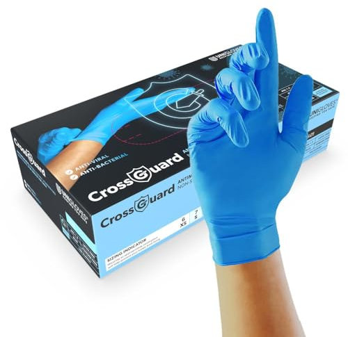 UNIGLOVES CrossGuard Blue Antimicrobial Nitrile Disposable Gloves, Medical-Grade, Puncture and Chemical Resistant, Box of 100 Gloves, Size XL