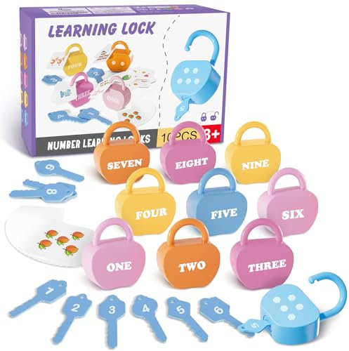 YYDeek Montessori Lot de 10 serrures et jouets à clés pour garçons et filles de 2, 3, 4 ans, blocs de comptage des nombres, jouets de voyage pour les tout-petits en avion, jouets de développement