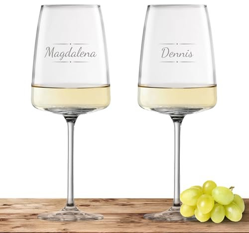 2X Schott Zwiesel Weißweinglas 535ml mit Namen oder Wunschtext graviert - Vivid Senses - Weingläser als personalisiertes Geschenk für Paare, Eltern oder zur Hochzeit - Motiv (Verzierung 03)