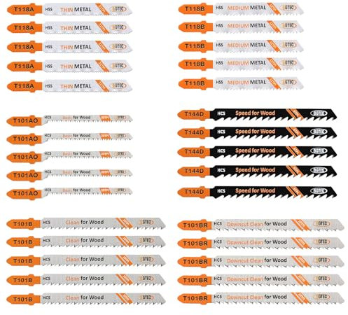 30PCS T Shank Jigsaw Blades Set - BGTEC HCS/HSS Jig Saw Blades for Wood, Plastic and Metal Cutting(T118A,T118B,T101AO,T101B,T101BR,T144D)