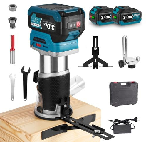 Yofidra Cordless Palm Router, 800W Brushless Router Trimmer Wood Cutter, 30,000 RPM Electric Trim Router with 6 Speeds, 2 x 3.0Ah Batteries, 6.35mm/8mm Diameter Wood Router