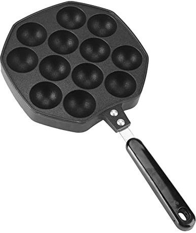 Antihaftbeschichtete Aluminium-Takoyaki-Pfanne mit 12 Mulden für Oktopusbällchen und Pfannkuchen, mit hitzebeständigem Griff