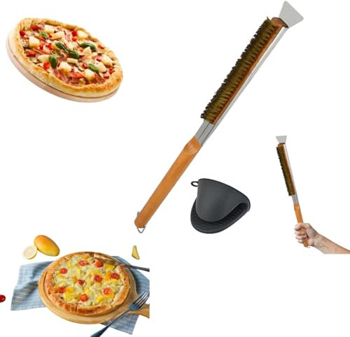 Pizzaofenbürste mit Schaber, 53,3 cm lange Pizzastein-Reinigungsbürste, hitzebeständige Kupferborsten, Pizzaofen-Werkzeuge und Zubehör, für Pizzastein, Grillreinigung