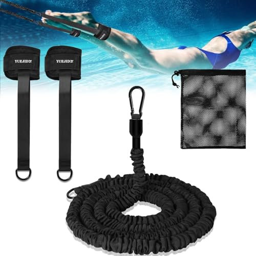 Schwimmgurt für Pool mit Aufbewahrungstasche,4-7.5m Schwimmtrainer mit Einstellbare Schwimm-Knöchelriemen für Jedes Pool Ohne Gegenstromanlage,Erhöht Kraft und Ausdauer für Kinder Erwachsene
