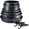 Tefal Ingenio Enjoy - Juego de 3 Sartenes 22/24/28 cm + 2 Cazos 18/20 cm + Wok 26 cm + 2 Mangos extraíbles, Apto inducción, antiadherentes, revestimiento titanio, apto lavavajillas y horno