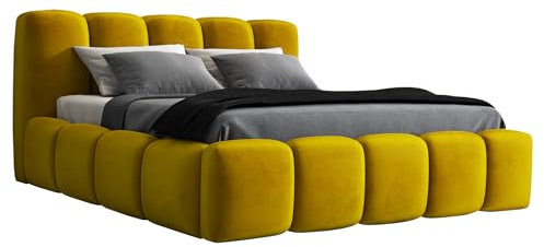 A&J MöbelLand Polsterbett 90x200 mit Bettkasten und Lattenrost – Sonic, Bett mit Matratze und Stauraum in Goldfarben