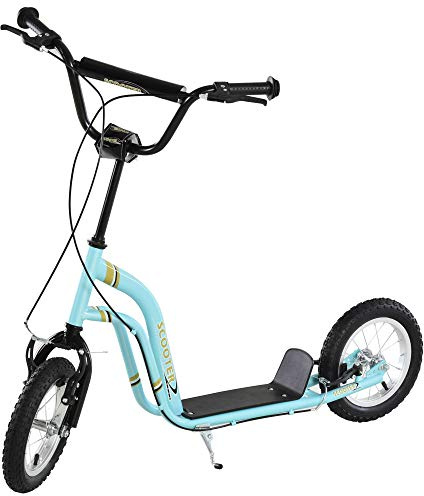 HOMCOM Trottinette Enfants Roues Pneumatiques 12 Pouce 5 à 12 Ans Bleu