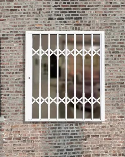Rejas para Ventanas Exteriores Rejas Antirrobo Plegables Blancas para Ventanas, Protectores de Ventanas Tipo Acordeón con Cerradura, Reja de Empuje y Tiro para Ventanas Exteriores de Balcones y Sótano