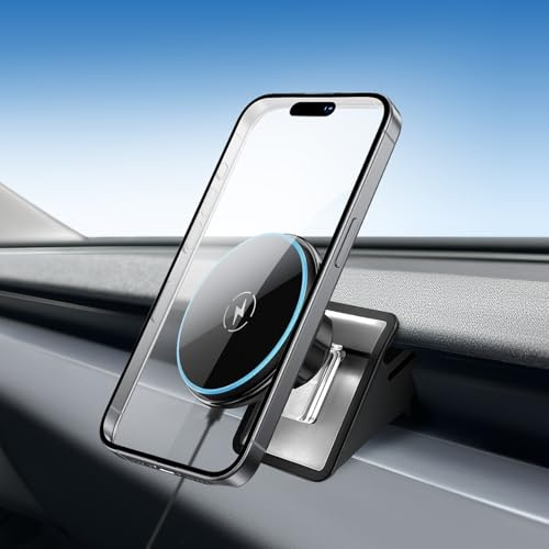 LANTU Support de téléphone Portable Qi2 certifié 15 W pour Tesla Model Y 2025-2026 et Model 3 2024-2026 - Aimant de Voiture avec câble C-C de 1 m pour iPhone 12-17 série Tesla Juniper Highland