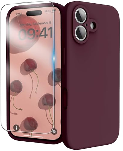 INGIDO for iPhone 17 Case Silicone with Screen Protector,Plum | Camera Protection,Liquid Silicone,Anti-Scratch Soft Microfiber Lining,Shockproof Protective Cover for iPhone 17 6.3