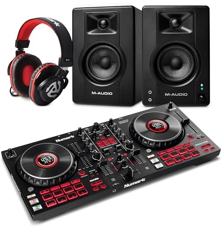 Numark Mixtrack Platinum FX DJ Controller and M-AUDIO BX4 Pair Bluetooth Studio Monitors with Headphones for Studio Recording, Music Production, Podcasting, Streaming