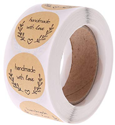 NIHENHAO 500 Stück l „Handmade with Love“ Kraftpapier-Aufkleber runde Klebeetiketten