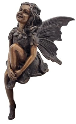 Generisch Bronze-Skulptur Kantenhocker Elfe | Fee | sitzend | 14x7x16cm | Fabelfigur aus Bronze | handgefertigt