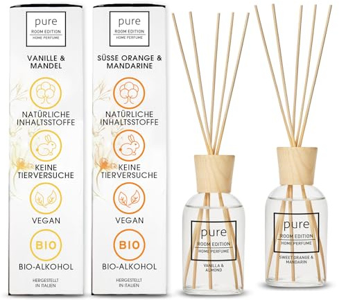 PURE ROOM EDITION 2x250ml Set Weihnachten Diffuser Deko Raumduft | Winterliche Stimmung für Zuhause, natürliche Inhaltstoffe, tierversuchsfrei, Vanille & Orange