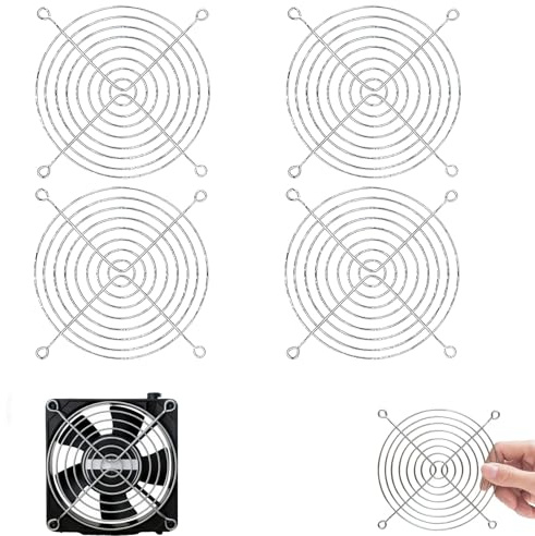 Lüftergitter 4 Stück 120mm Metall Fan Grill für Gehäuselüfter – CPU Schutzgitter Belüftung Abdeckung Schwarz mit Schrauben für 120x120mm Lüfter in PC Gehäuse, Server, Kühlungssysteme