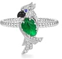Ringe Frauen Silber, Ring Weißgold Schmal 9K Vogelform mit 0,4 Ct Smaragd und Diamant Größe 62 (19.7)