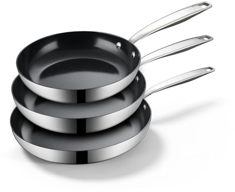 Be Living Edelstahl Pfannenset 3-teilig, Bratpfanne 20/24/28 cm, Non Stick Keramik Antihaftbeschichtung, Induktion Pfanne, Ohne ptfe und pfoa, Schwarz