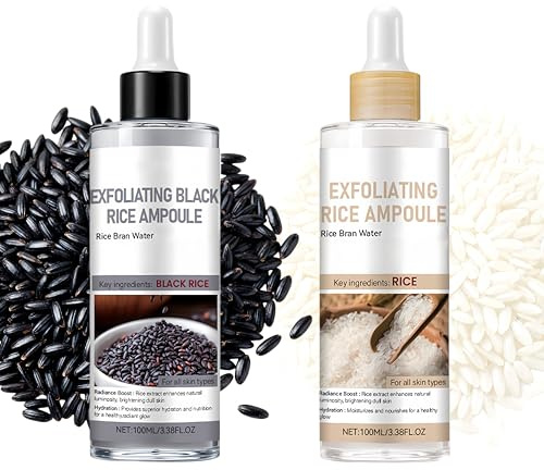 Black & White Rice Exfoliant Ampoule, with Rice Extract Toner, Soft Exfoliating for Face & Body Exfoliating Solution, Dead Skin Cells Remover, Glow Moisturizer Essence Skin Care (Black+White, 200ml)