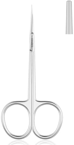 ESSBES Facial Hair Small Precise Grooming Scissors for Men Women Extra Fine Curved Blade Super Slim Professional Manicure Scissors for Cuticle, Eyebrow, Nose Hair, Mustache, Bead and Dry Skin