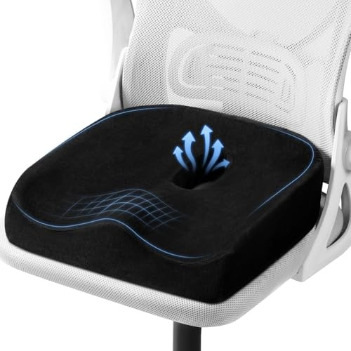 Memory Foam Sitzkissen mit Aussparung für Bürostuhl, 40 x 40 x 8 cm ergonomisches Stuhlkissen mit konturierter Druckverteilung, waschbarem Bezug und rutschfester Unterseite, für Büro, Home Office