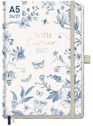 Häfft® Wochen-Notiz-Kalender 2026 2027 A5 Fine Style | 17 Monate Buchkalender mit Wochenplaner & großem Notizfeld von Aug. 26 - Dez. 27 Terminplaner Terminkalender Wochenkalender