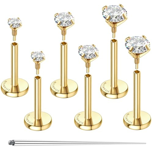 Sllaiss 3 Paare G23 Titan Helix Piercing Tragus Piercings Medizinische | 16G/18G Hypoallergen Ohrstecker Labret Stecker Nasenpiercing Innengewinde Piercings Ohr Knorpel Conch Piercing