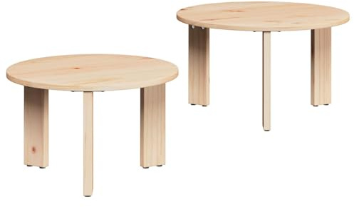 WGYHOME Couchtisch 2er Set rund Massivholz Kiefer Natur – für Wohnzimmer, Lounge & Gästezimmer – 47,5x47,5x27 cm & 39,5x39,5x24 cm – dekorativ, stabil, einfach montierbar
