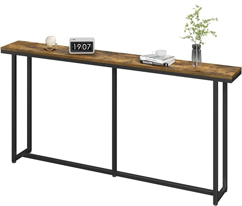 Yaheetech Slim Console Table, 160 × 20 × 81 cm, Rustic Brown & Black | Industrial Style for Small Spaces, 40 kg Tabletop Capacity, Reinforced Crossbar, Anti-Tip Kit, Lightweight Build