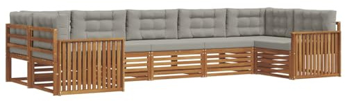 vidaXL Sofagarnituren 7 pcs Natürlich und Hellgrau Massivholz Akazie, Garten, Moderne Sofas, langlebige Möbel, Terrasse, Bequeme Lounge, praktische Sitzgelegenheit