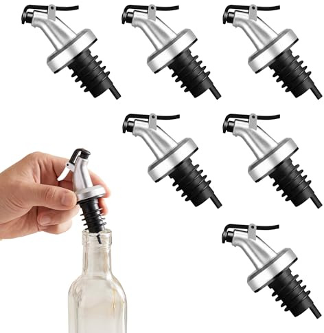6Pcs Oil Pourer Spout,Oil Bottle Stopper with Dust Cap,Olive Oil Dispenser Bottle Pourer,Leak-Proof Speed Pourers for Wine Vinegar Salad Bottles,Universal Bottle Liquor Spirit Soy Sauce Silver Pourers