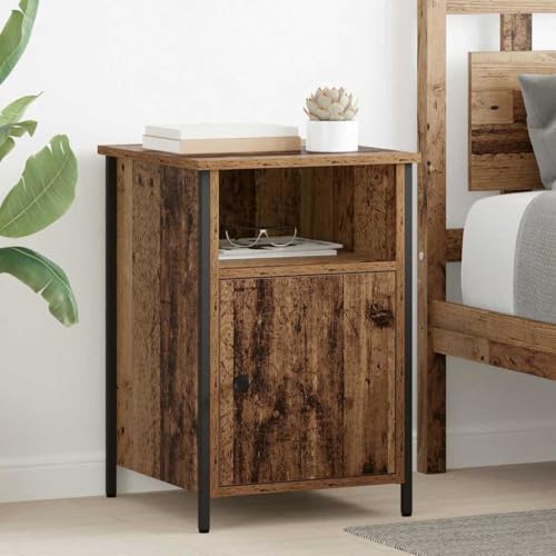 YunCangg Nachttisch 2 pcs Altholz Holzwerkstoff 40 x 42 x 60 cm mit 2 Regalen Stabiler Beinform für Schlafzimmer Stauraum und stilvolle Einrichtung neben dem Bett