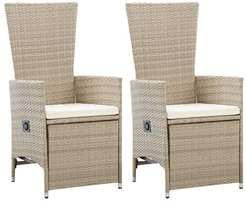 Goyphonic Garten-Liegestühle aus PE-Rattan Beige 2er Set mit Auflagen, verstellbare Hochlehner, wetterfest für Balkon Terrasse Outdoor Relax Lounge