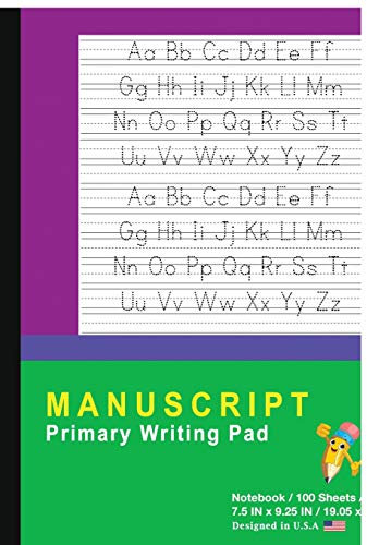 Manuscript Primary Writing Pad: Purple Green - Writing Journal Tablet For Kids - Write ABC's & First Words - Handwriting Practice - For Home & School [Classic]
