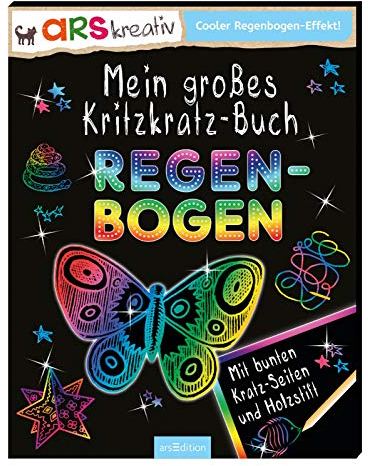 Mein großes Kritzkratz-Buch Regenbogen: Enth.: Buch m. Mal- u. Bastelideen, Regenbogen-Kratz-Seiten u. Holzstift