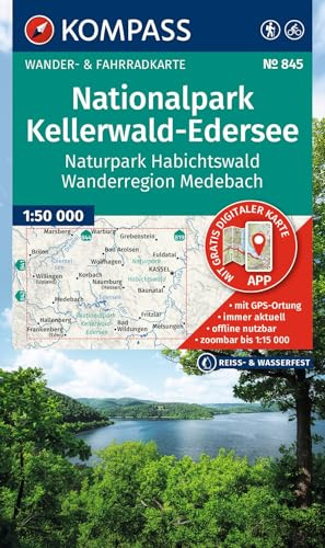 KOMPASS Wanderkarte 845 Nationalpark Kellerwald-Edersee, Naturpark Habichtswald, Wanderregion Medebach 1:50.000: Wander- und Fahrradkarte in einem - ... in der KOMPASS-App. Wander-& Radwege.