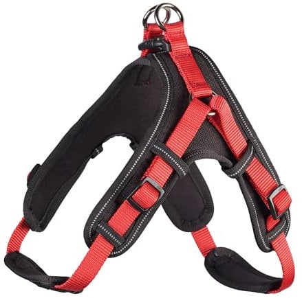 HUNTER Hundegeschirr NEOPREN VARIO QUICK, Farbe: rot/schwarz, hochwertiges Nylon, Neoprenpolsterung, reflektierendes 3M Scotchlite Material, einfacher Einstieg, verstellbar, bequem, Größe: L-XL
