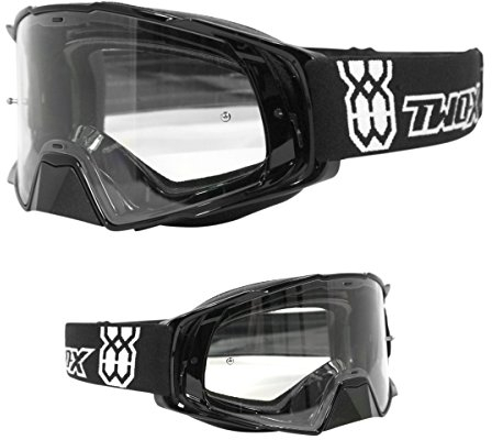 TWO-X Cross-Brille - Motocross-Brille mit klarem Glas - Motorrad-Brille - Enduro & Downhill - Schutz-Brille - Klarglas - Modell Rocket - Schwarz