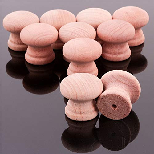 10x Natural Beech Wooden 25mm Drilled Knobs - Cabinet/Door/Drawer Handles