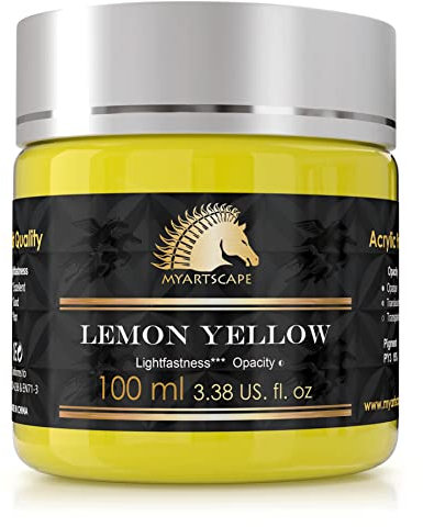 Myartscape Lemon Yellow Acrylic Paint - 100ml Bottle (3.38 fl oz) - Artist Quality - Lightfast - Heavy Body - Rich Pigment - Great Tinting Strength - Professional Painting Supplies