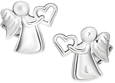 CLEVER SCHMUCK Silberne Mädchen Damen Ohrringe als Ohrstecker Engel 10 x 10 mm mit Herz in der Hand hochglänzend poliert 925 Sterling Silber im Schmucketui