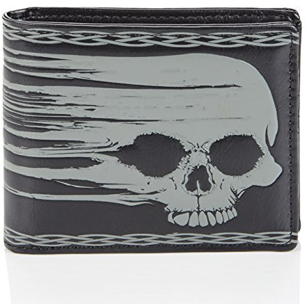 Shagwear Geldbörse Herren Portemonnaie Groß mit Riessverschluss Münzfach 9 Fächer PU Leder Geldbeutel für Männer Brieftasche Wallet Portmonee - Totenkopf